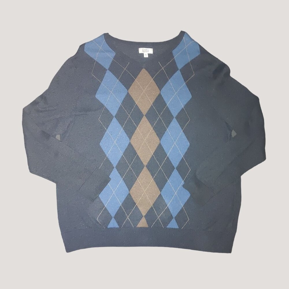 Sweater Long Sleeve 2X Large Croft & Barrow Men Argyle Cotton Nylon Modal Blend